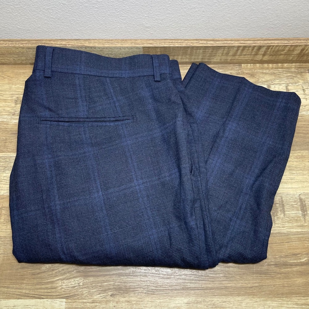 J.Lindeberg Paulie Legend Tech Mens Navy Blue Glen Plaid Wool Trousers 56 40x29